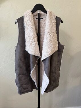 Saks Fifth Avenue Gray Faux-Shearling Vest with Cream Lining